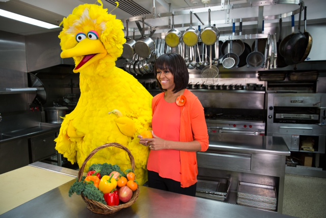 Big Bird and First Lady Michelle Obama