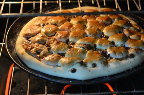 S'mores Pizza in oven photo