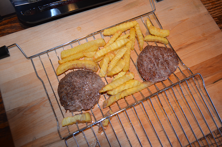 Burgers and fries in Ronco Ready Grill