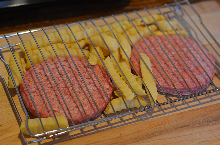 Frozen Burger and Fries in Ronco Ready Grill