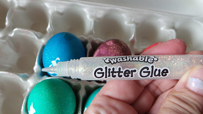 Glitter glue on easter eggs