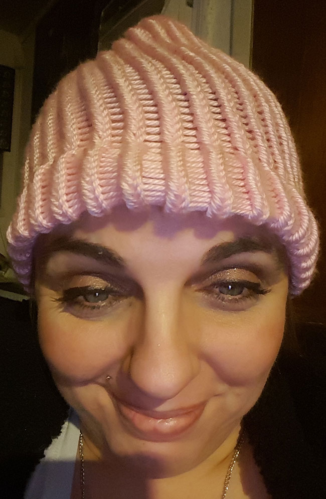 Beanie made with knitting loom