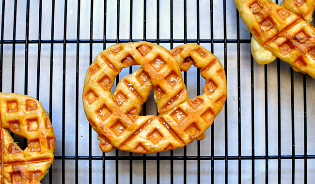 Waffled soft pretzels