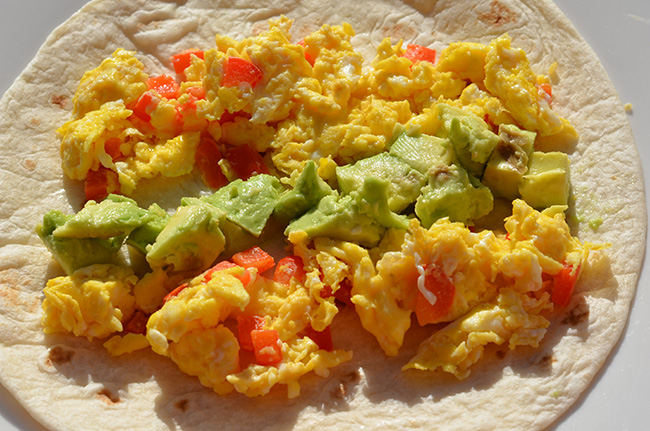 scrambled eggs and avocado