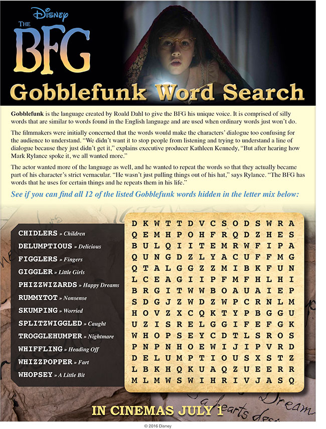 The BFG Gobblefunk Word Search