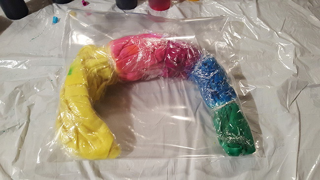 Put tie dye t-shirt in Ziploc bag