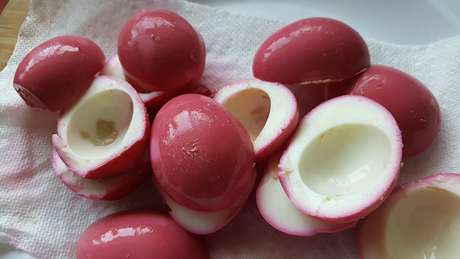 Beet pickled hard boiled eggs