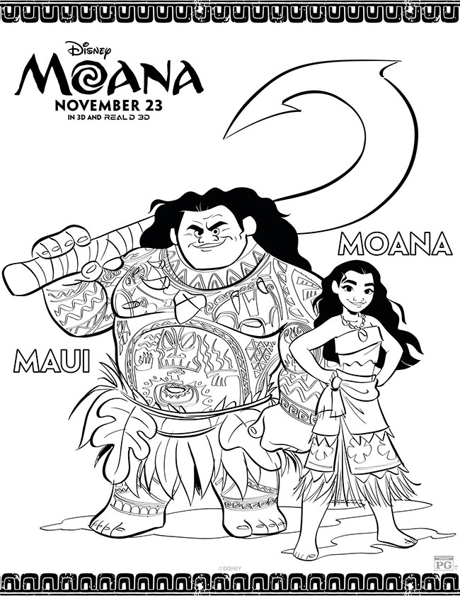 Moana Coloring Page - Moana and Maui