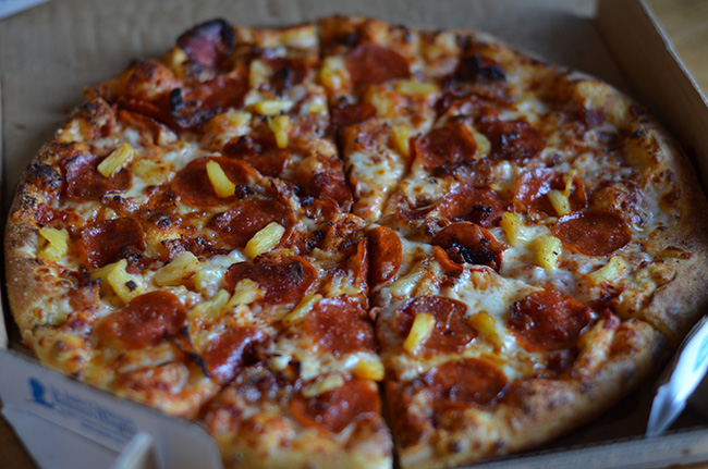 Dominos Pepperoni + Pineapple + Bacon Pizza