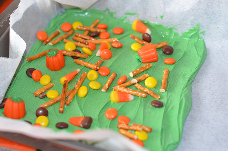 Making Halloween Bark With Candy Corn