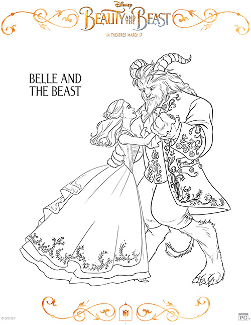 Printable Belle and the Beast Coloring Page