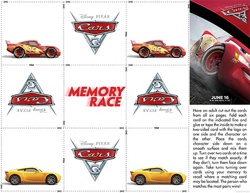 Free Cars 3 Printable Memory Game