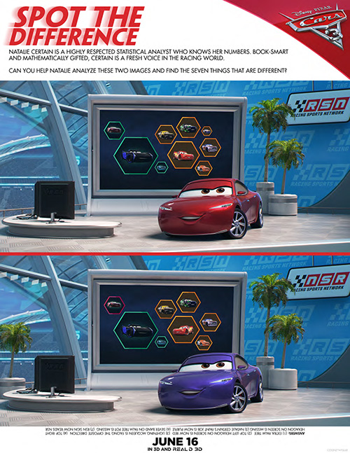 Free Cars 3 Spot The Difference Printable