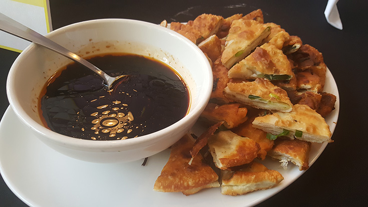 Scallion Pancakes with Tamari dipping sauce 