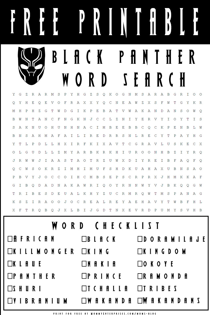 Free Black Panther Word Search Printable