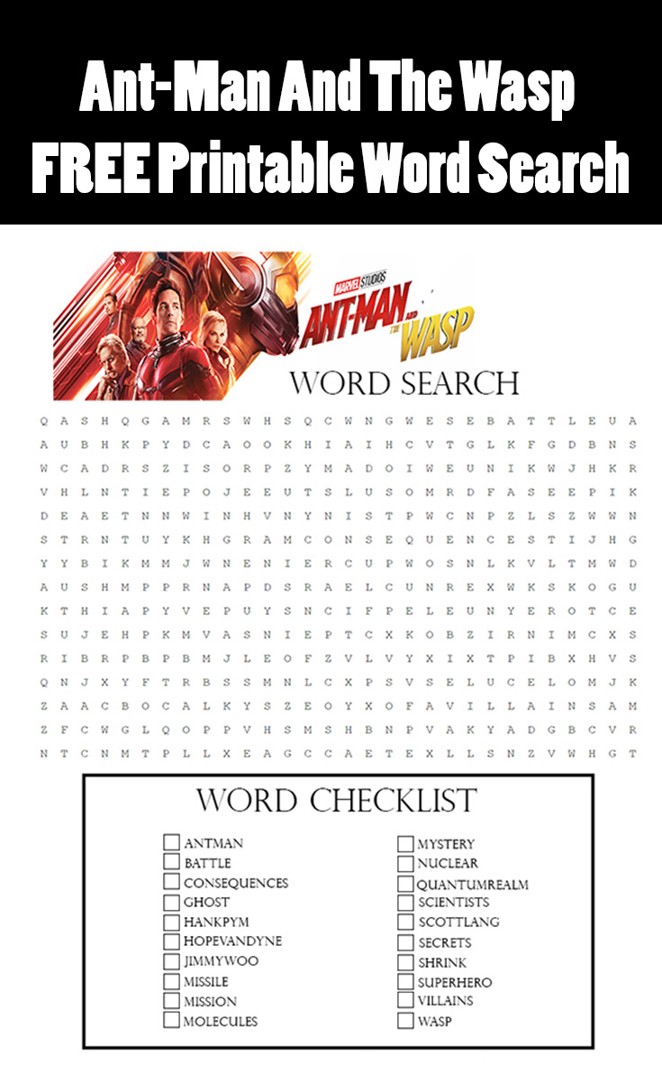 Free Ant-Man And The Wasp Word Search Printable