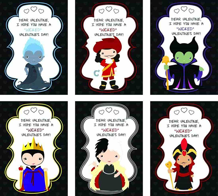 Free Printable Disney Villains Valentine's Day Cards