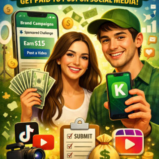 Illustration showing the Kale app where creators can earn money posting videos on TikTok, Instagram, and YouTube Shorts.