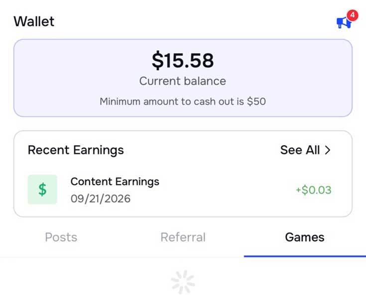Reco Social wallet showing a $15.58 balance from content earnings