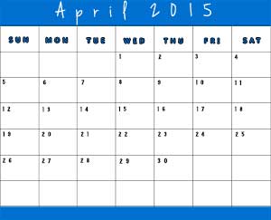 April Calendar 2015 Printable