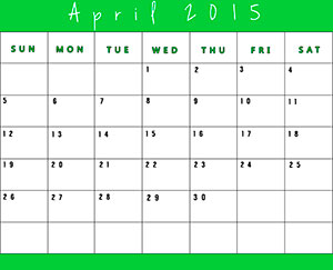 Green April 2015 Printable Calendar