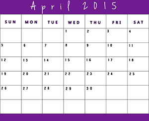 Printable 2015 Calendar for April