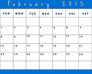 Printable Calendar for February 2015 - Blue
