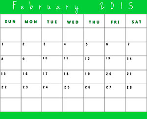 Printable Calendar for February 2015 - Green