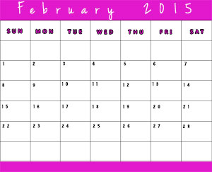 Printable Calendar For February 2015 - Pink