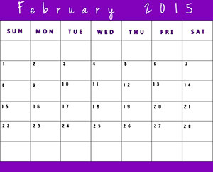 Printable Calendar for February 2015 - Purple