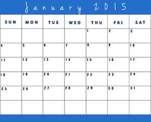 Printable Calendar For January 2015 - Blue