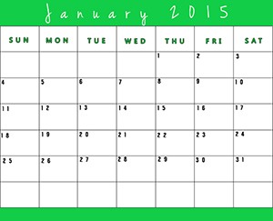 Free printable calendar for January 2015