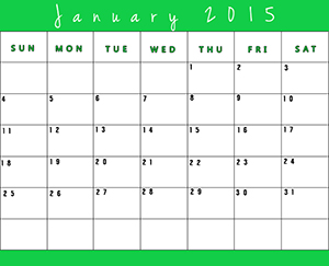 Printable Calendar For January 2015 - Green