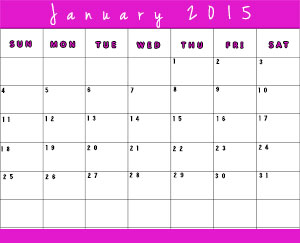 Printable Calendar For January 2015 - Pink