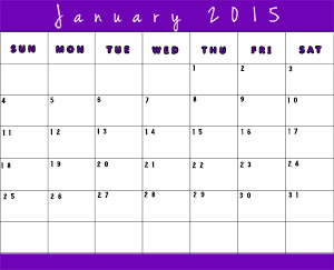 Printable January 2015 Calendar - Purple